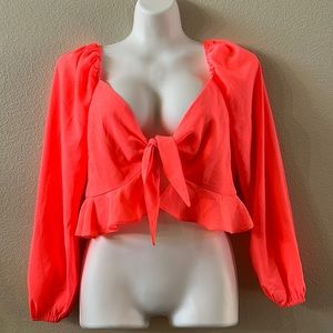 Fashion nova neon tie front cropped shirt. Size medium NWT